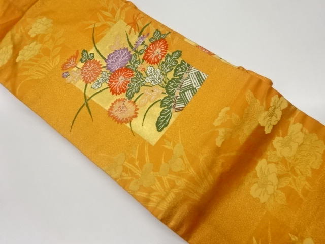 JAPANESE NAGOYA OBI / WOVEN AUTUMN FLOWERS